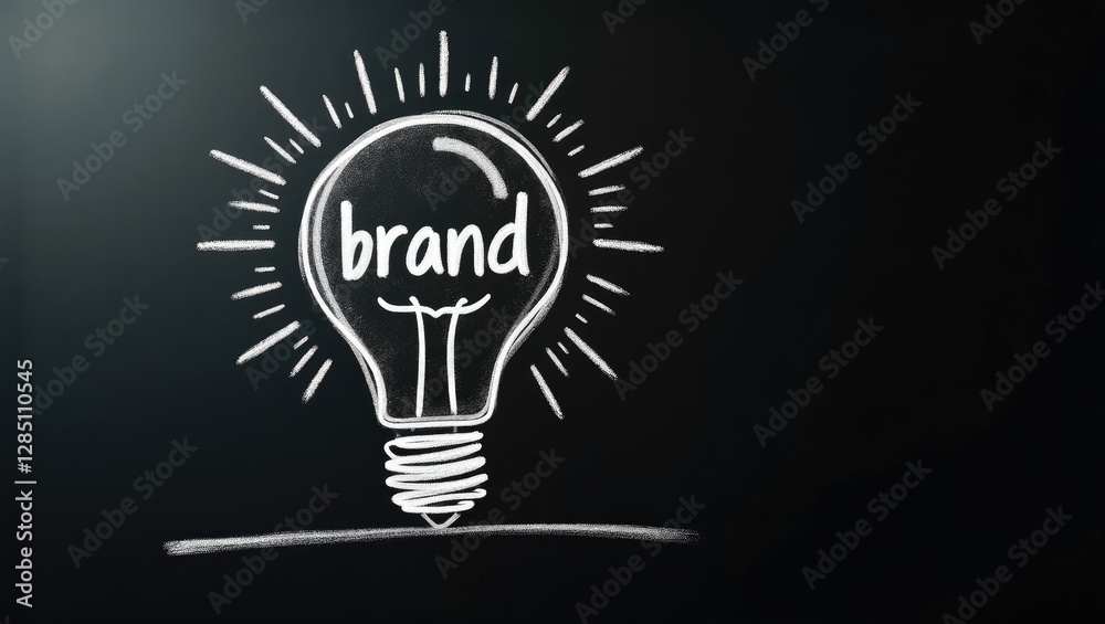 light bulb concept for branding with associated terms sketched on a chalkboard light bulb concept for branding with associated terms sketched on a chalkboard