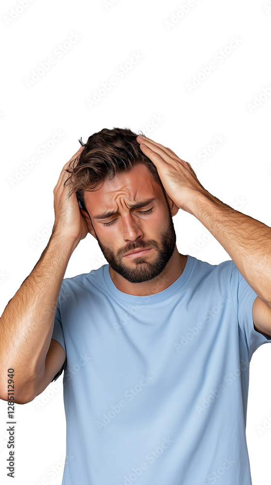 Man Holding Head in Distress with Transparent Background Man Holding Head in Distress with Transparent Background
