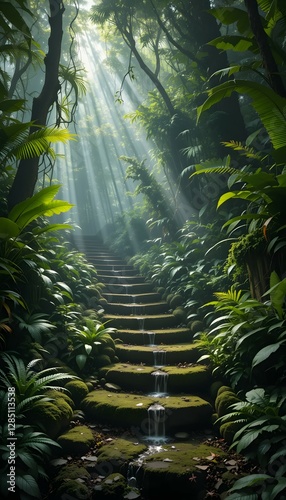 Mystical Jungle Path in a Dense Tropical Forest