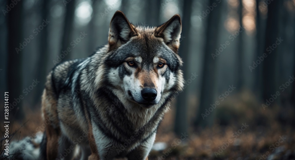 Fototapeta premium Wild wolf image featuring a brown and gray Canis lupus. A feral dog in its natural habitat.