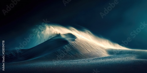Mountain with a wave of water coming off it