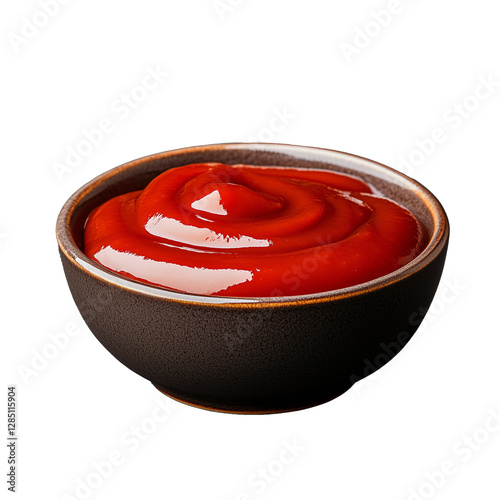 Red tomato ketchup in a bowl with glossy texture on transparent background photo