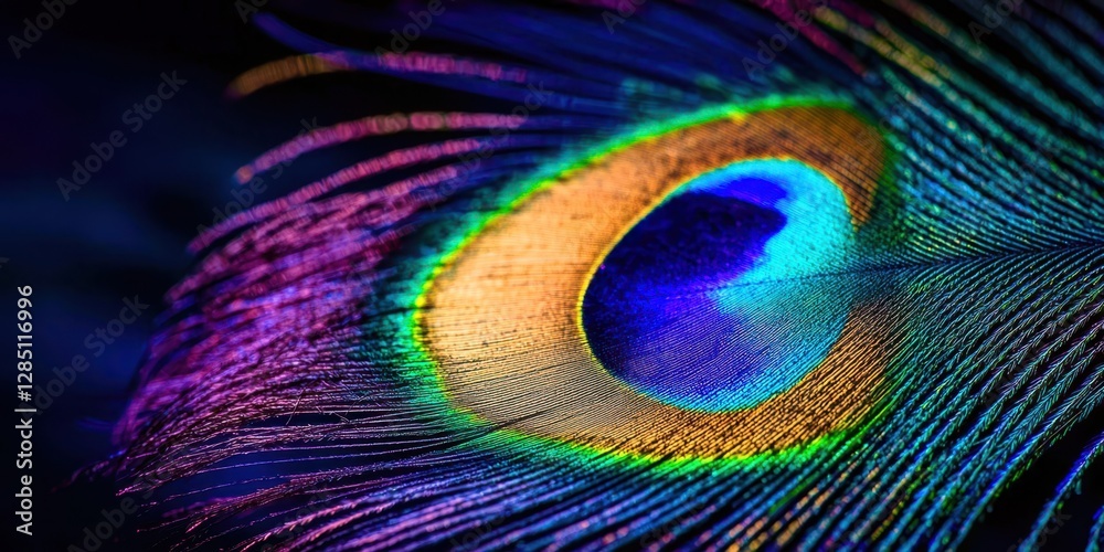 Fototapeta premium Colorful feather with a blue center
