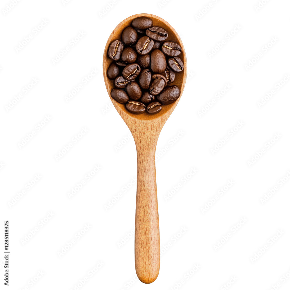Fototapeta premium Wooden Spoon Filled with Coffee Beans on Transparent Background