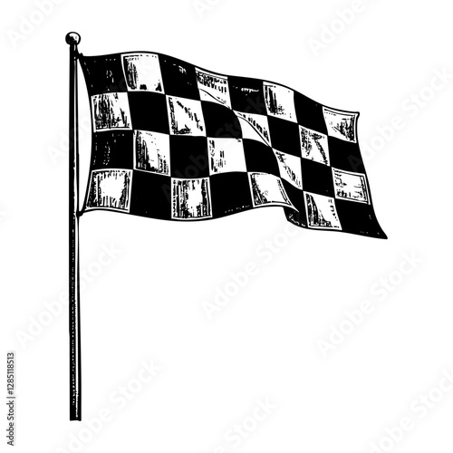 Finish flag sketch engraving black and white outline. Scratch board imitation.
