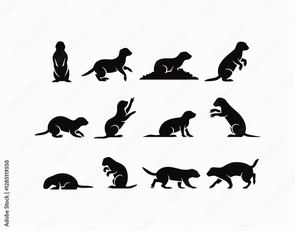 Fototapeta premium Prairie Dog Silhouette Set EPS Template