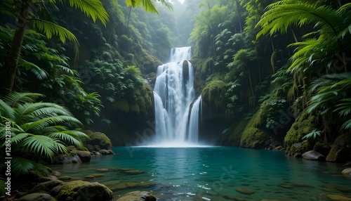 Wallpaper Mural Hidden Tropical Waterfall Surrounded by Lush Greenery Torontodigital.ca