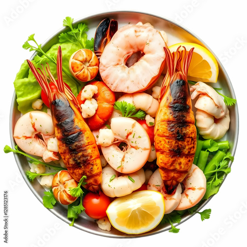 appetizing seafood mix isolated on the white background