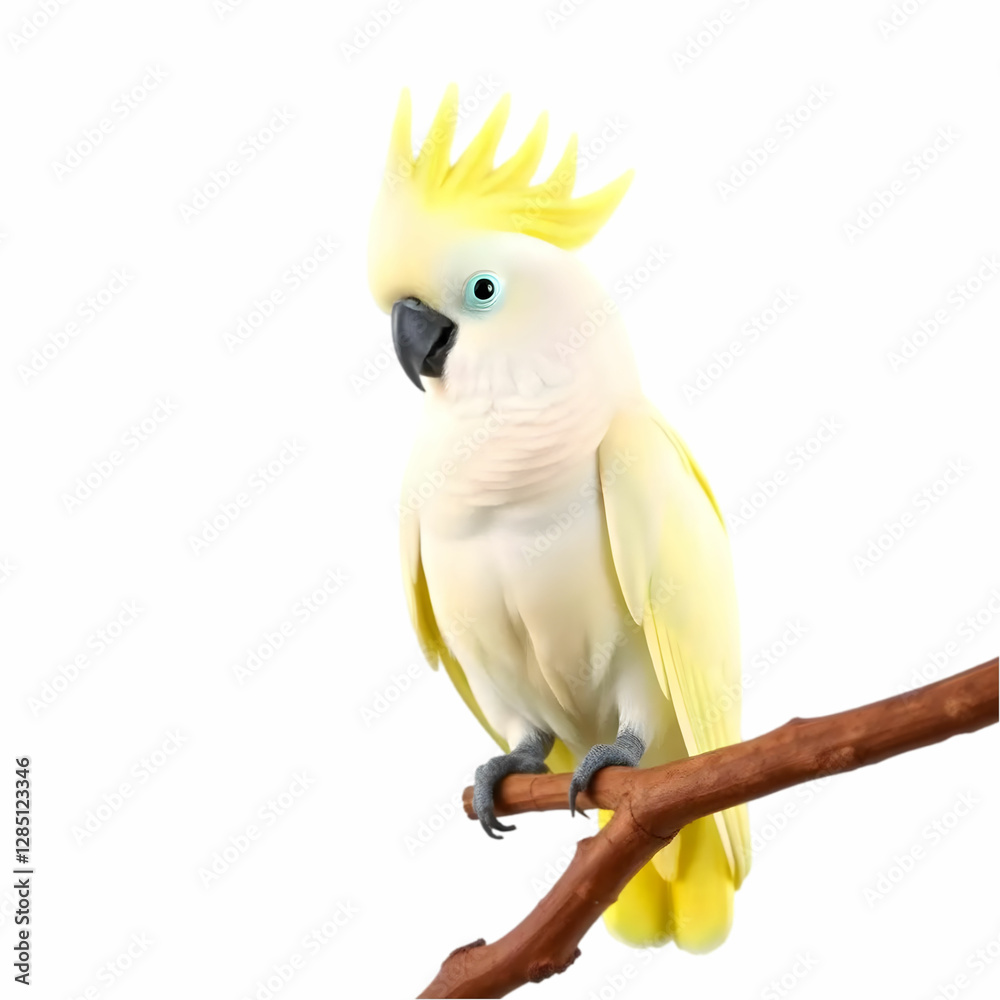 a Sulphur-crested cockatoo perched on the branch isolated on the white background a Sulphur-crested cockatoo perched on the branch isolated on the white background