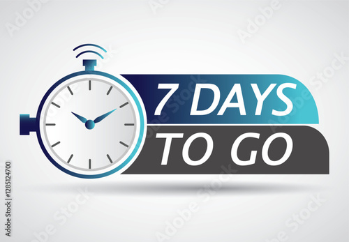 7 days to go in Clock style. Special offer badge. Web design. Sale tag, for webinar banner, live event