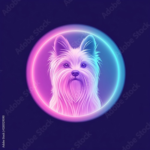 Neon Yorkie: A vibrant, glowing portrait of a Yorkshire Terrier. photo