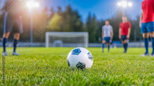Blurred soccer game happening nearby