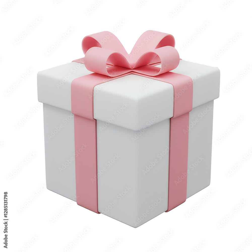 Obraz premium Gift Box Pink Ribbon 3D Render Isolated Transparent Background