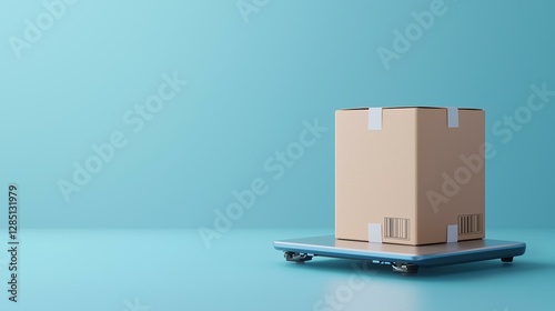 Cardboard box on a pallet against a blue background.