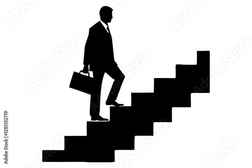 Businessman is going upstairs silhouette on white background