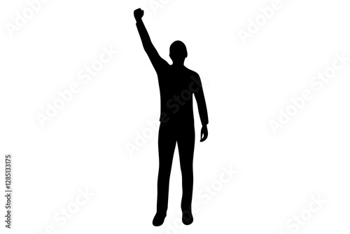 Man standing and raising hand silhouette