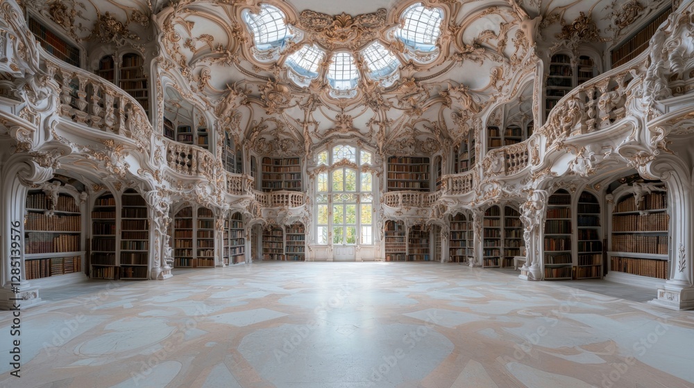 Obraz premium Grand Baroque Library Interior Bookshelves Architecture History