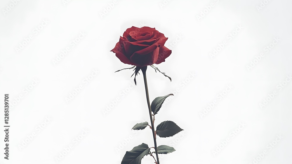 Fototapeta premium A single red rose, isolated on a white background