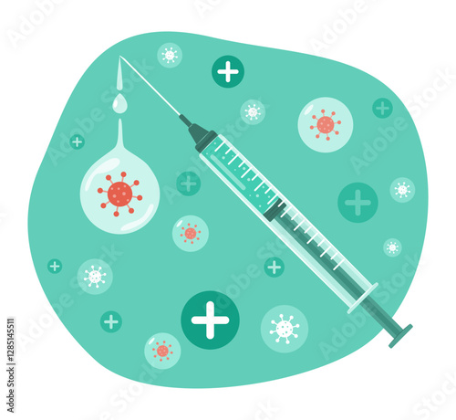 Syringe with Dose of Vaccine to Prevent Flu Virus and Bacteria for Healthcare and Medical Concept Illustration Clip Art