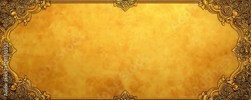 Ornate golden frame surrounds a textured yellow and orange backdrop