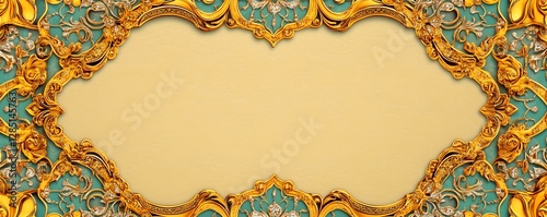 Ornate gold frame with turquoise accents and beige background