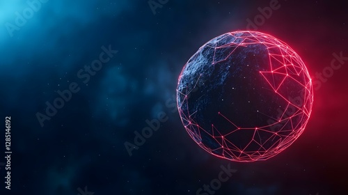 Wallpaper Mural A dark, textured sphere is enveloped by a glowing red network of lines against a deep blue, star-speckled background. Torontodigital.ca