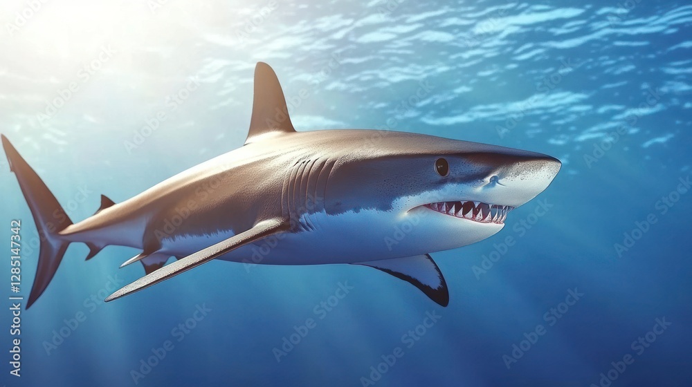 Naklejka premium Ocean shark sunlight underwater marine wildlife