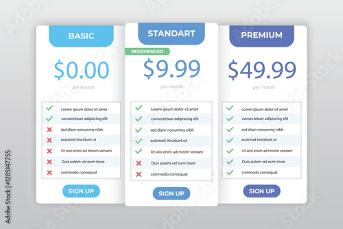 Business Price chart template, With price list Comparison table design