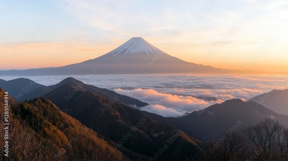 Majestic Mount Fuji Sunrise Panorama Scenic Japan Landscape Majestic Mount Fuji Sunrise Panorama Scenic Japan Landscape