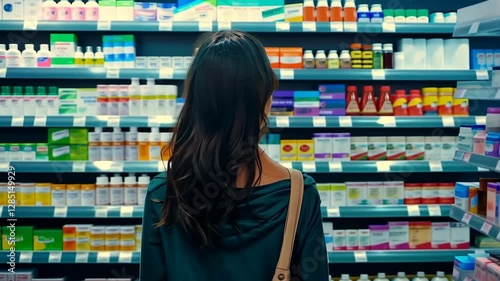 Shopping for health products in a pharmacy during evening hours
