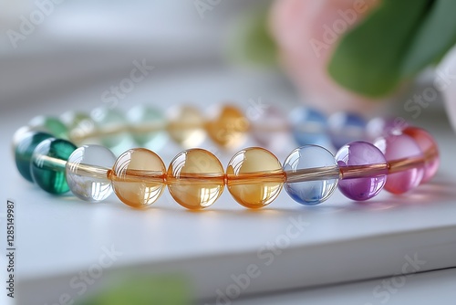 Vibrant bracelet showcasing carefully arranged colored beads with delicate reflections and artistic design : Generative AI photo