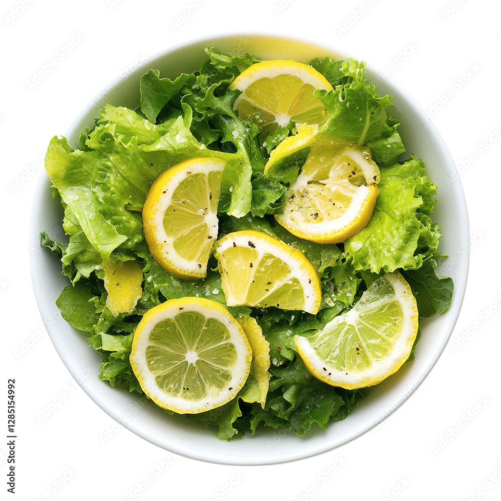 A Fresh Green Salad with Lemon Dressing Isolated on Transparent Background A Fresh Green Salad with Lemon Dressing Isolated on Transparent Background