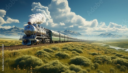 A freight train carrying goods across a vast landscape
