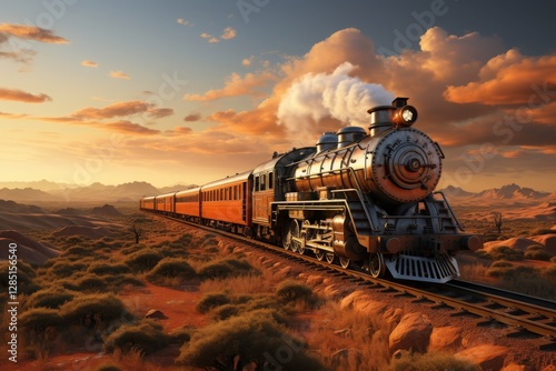 A freight train carrying goods across a vast landscape