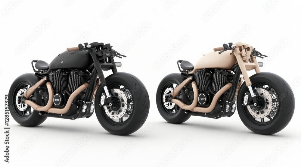 Minimalist Custom Motorcycle Design Black Beige Two Views Minimalist Custom Motorcycle Design Black Beige Two Views