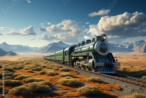 A freight train carrying goods across a vast landscape