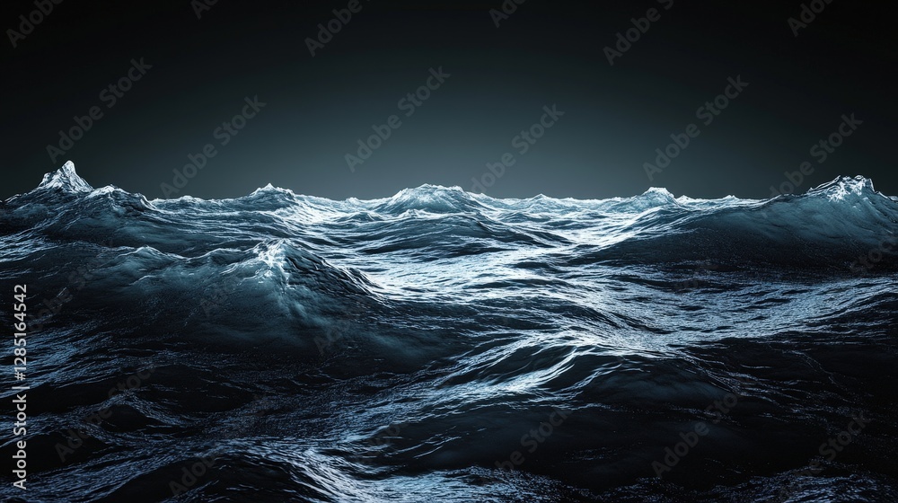 Fototapeta premium Dark Ocean Waves with Glimmering Surface Under Starlit Sky