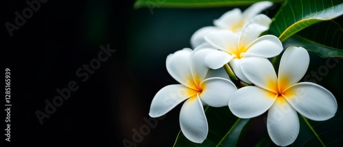 Exquisite White Frangipani Flowers Bloom in Tropical Paradise.