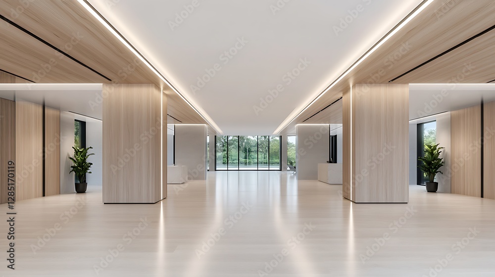 Obraz premium Contemporary urban office design a minimalist approach in wide-angle architectural photography