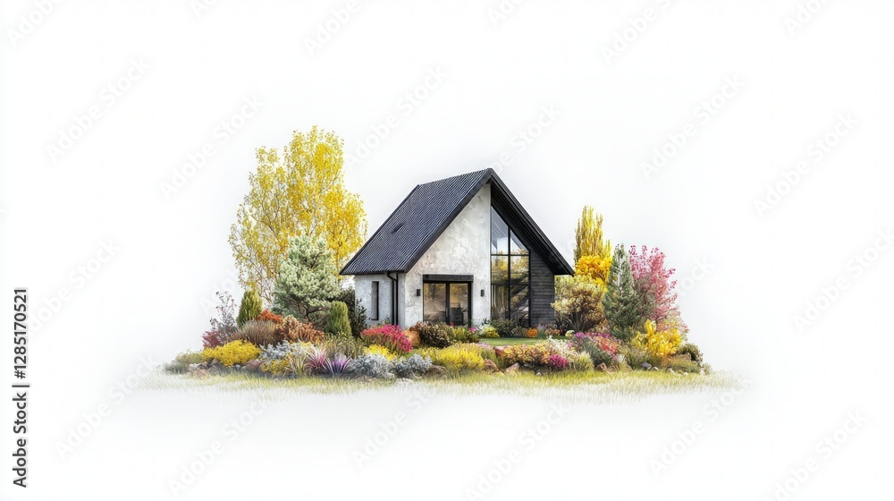 Fototapeta Modern House  Autumn Landscape  Home Design  Real Estate