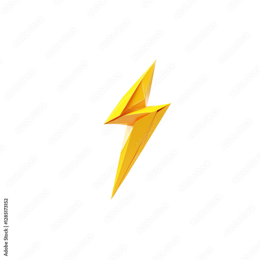 Yellow origami lightning on white background
