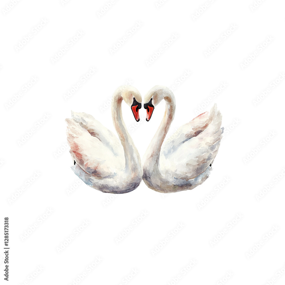 Naklejka premium Two swans in love on a white background in watercolor style. 