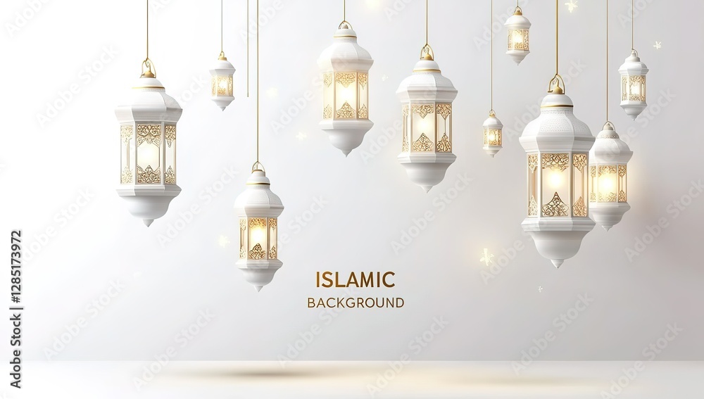 A simple Islamic-inspired background design with hanging lanterns and calligraphy, perfect for Ramadan or any other religious events. The white color scheme creates an atmosphere of tranquility. A simple Islamic-inspired background design with hanging lanterns and calligraphy, perfect for Ramadan or any other religious events. The white color scheme creates an atmosphere of tranquility.