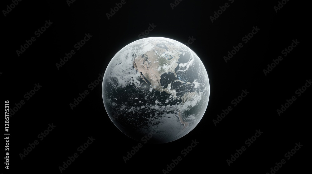 Earth from Space, View of Americas, Solitary Planet in Dark Background, for Educational Poster Earth from Space, View of Americas, Solitary Planet in Dark Background, for Educational Poster