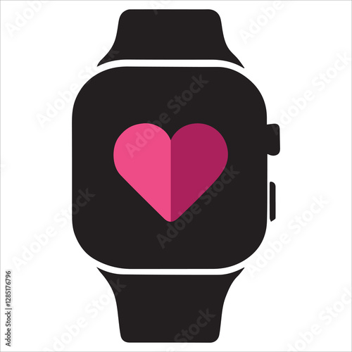 Smartwatches with Heart Icon Vector Illustration, Smartwatch, Fitness Tracker Flat Icon. Pixel Perfect. For Mobile and Web.Smartwatches with Heart Health Display