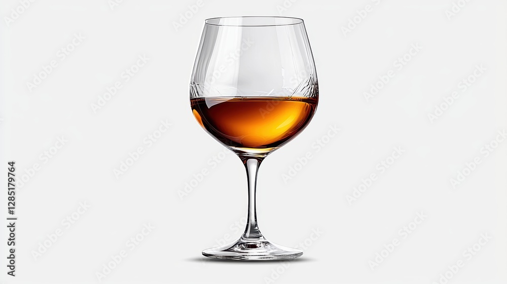 Elegant Glass of Amber Liquor with Reflections Isolated on White Background for Beverage and Drink Concepts Elegant Glass of Amber Liquor with Reflections Isolated on White Background for Beverage and Drink Concepts