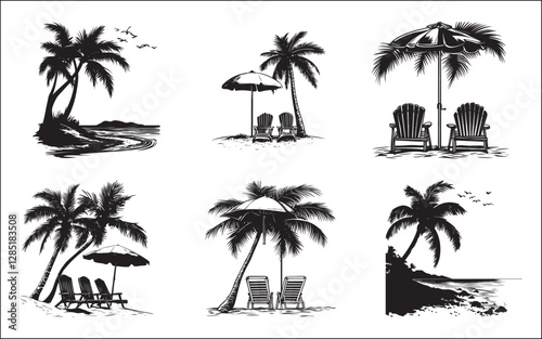 set of palm trees silhouettes