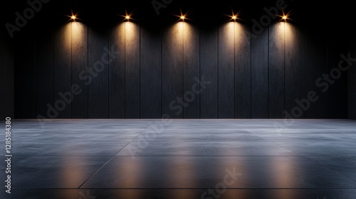 Wallpaper Mural Minimalist Interior Space with Concrete Floor and Dark Panels Illuminated by Spotlights Artistic Design Torontodigital.ca