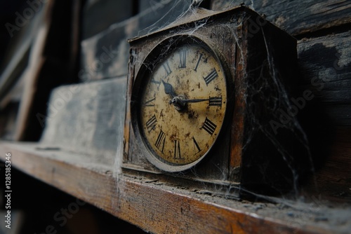 Wallpaper Mural Timeworn dusty clock on weathered wooden shelf captured in a closeup shot evoking nostalgia and history rustic environment with a vintage concept Torontodigital.ca