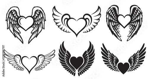 Smiling Heart with Wings Vector, Cute winged heart with a smiling face.